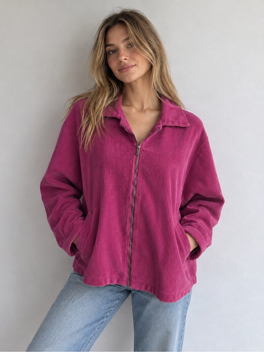 SAGA Vintage Corduroy Zip Jacket - Magenta